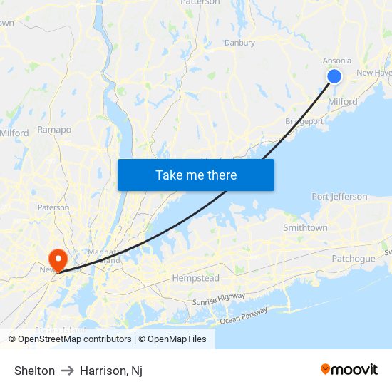 Shelton to Harrison, Nj map