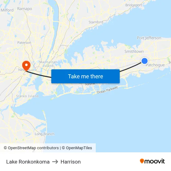 Lake Ronkonkoma to Harrison map