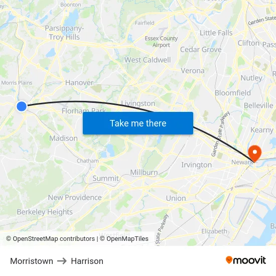 Morristown to Harrison map