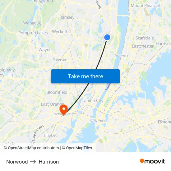 Norwood to Harrison map