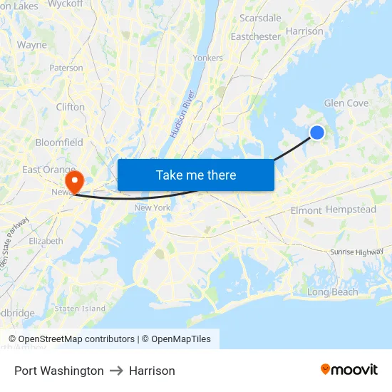 Port Washington to Harrison map