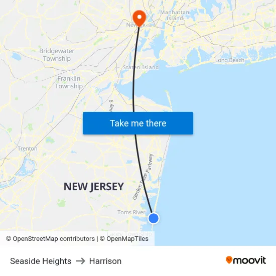 Seaside Heights to Harrison map