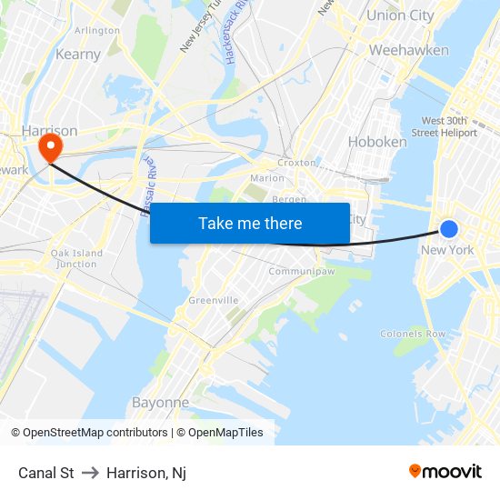 Canal St to Harrison, Nj map
