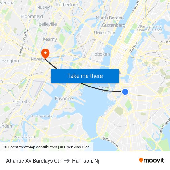 Atlantic Av-Barclays Ctr to Harrison, Nj map