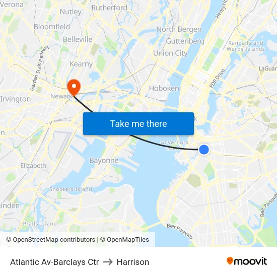 Atlantic Av-Barclays Ctr to Harrison map