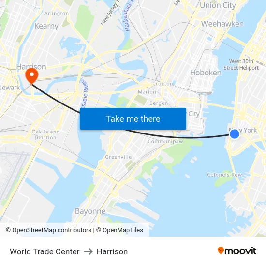 World Trade Center to Harrison map
