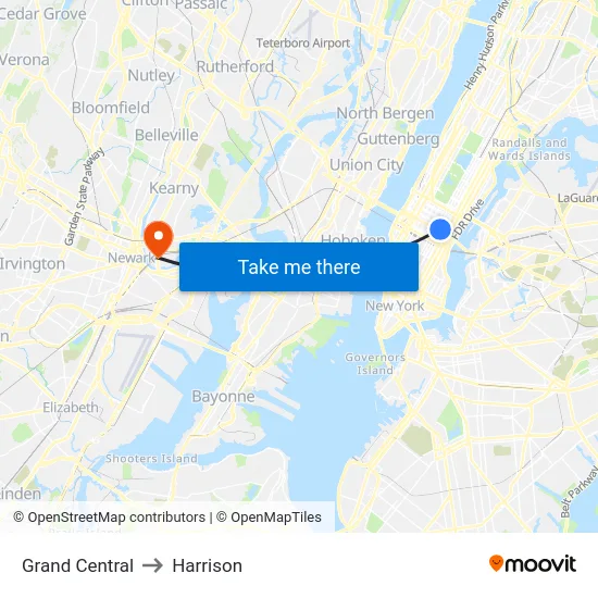 Grand Central to Harrison map