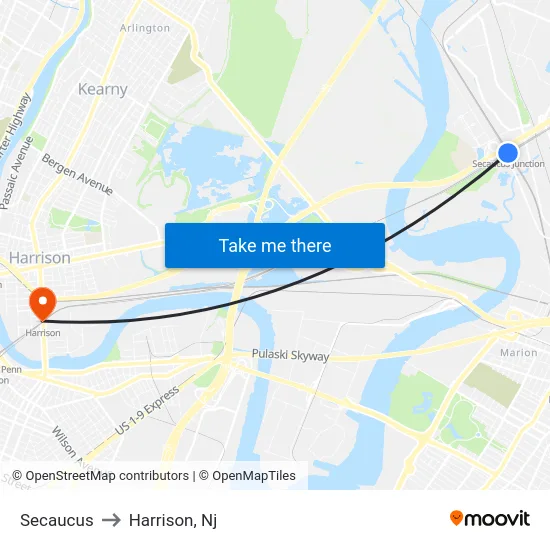 Secaucus to Harrison, Nj map