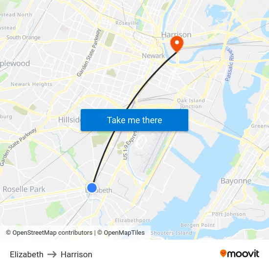 Elizabeth to Harrison map