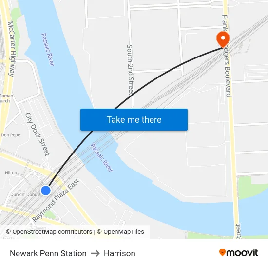 Newark Penn Station to Harrison map