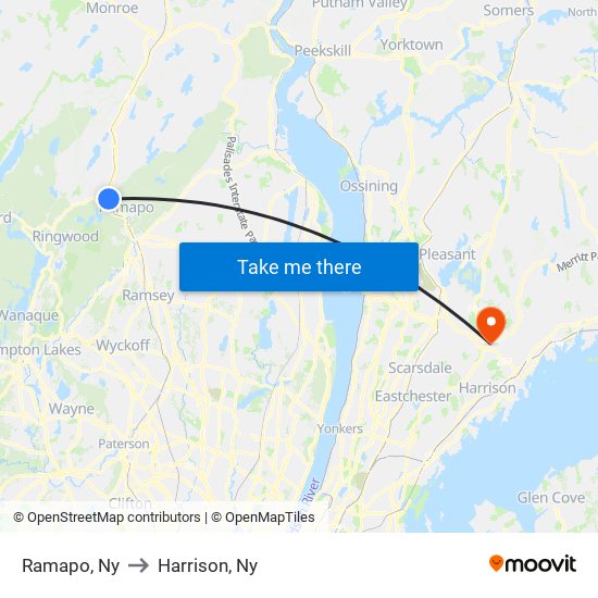 Ramapo, Ny to Harrison, Ny map