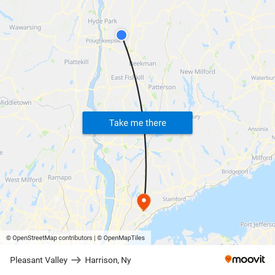 Pleasant Valley to Harrison, Ny map