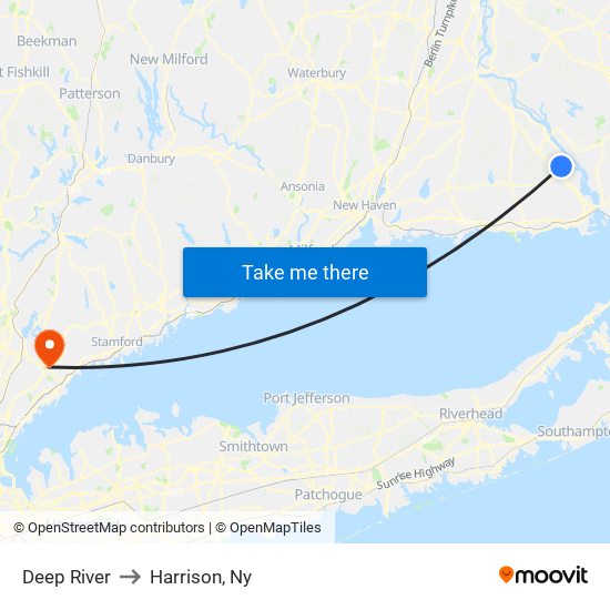 Deep River to Harrison, Ny map