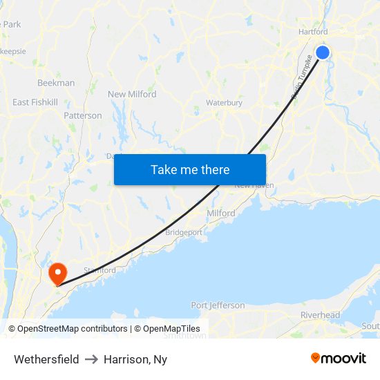 Wethersfield to Harrison, Ny map