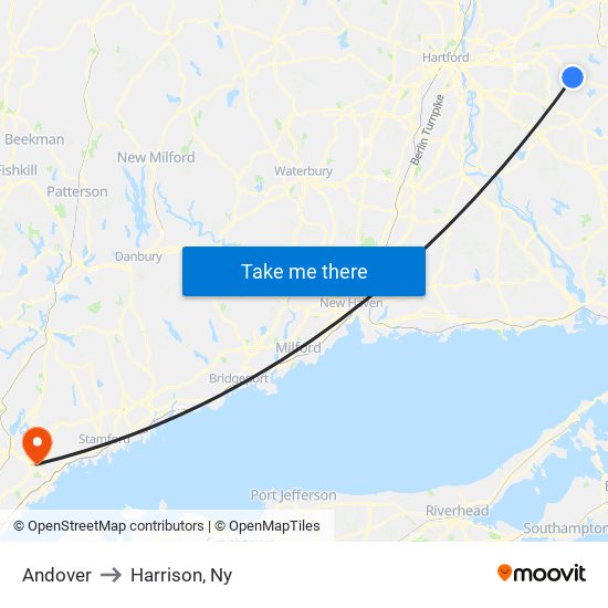 Andover to Harrison, Ny map