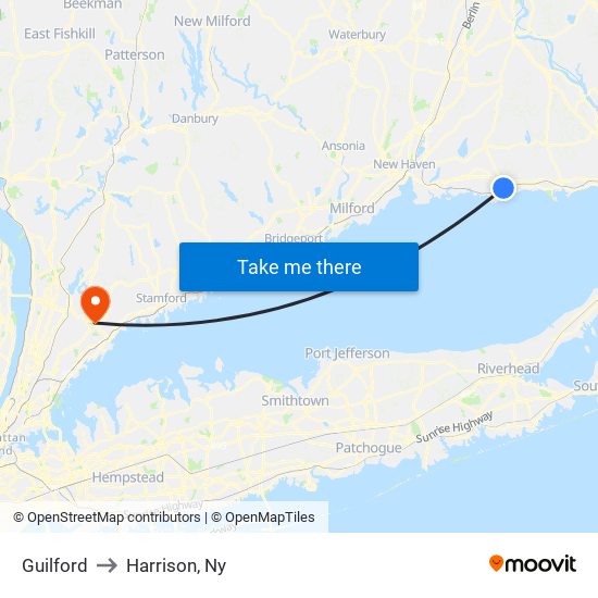 Guilford to Harrison, Ny map