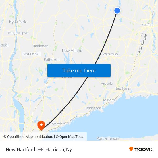 New Hartford to Harrison, Ny map