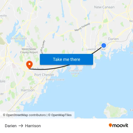 Darien to Harrison map