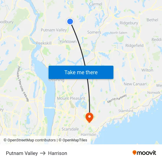 Putnam Valley to Harrison map