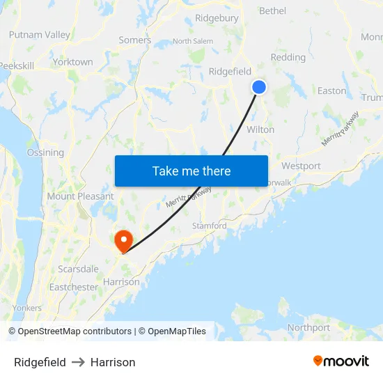 Ridgefield to Harrison map