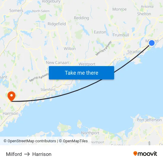 Milford to Harrison map
