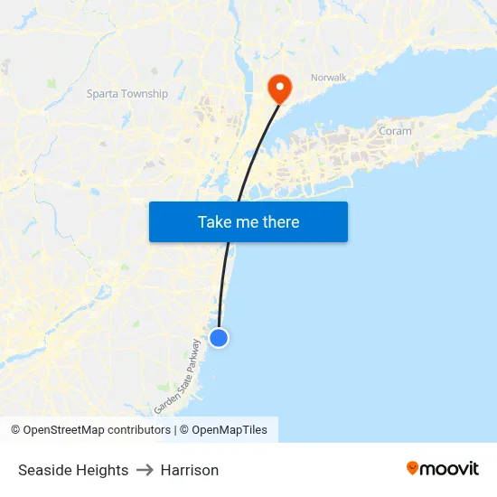 Seaside Heights to Harrison map