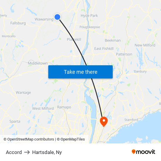 Accord to Hartsdale, Ny map