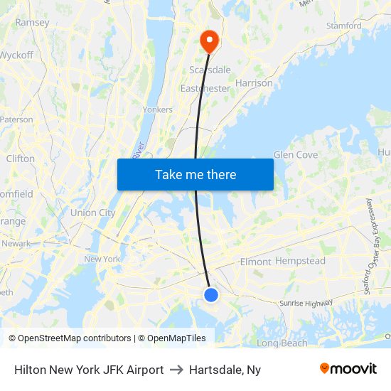 Hilton New York JFK Airport to Hartsdale, Ny map