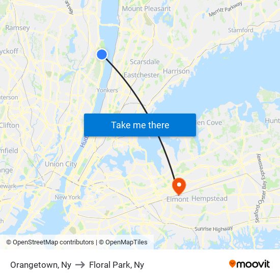 Orangetown, Ny to Floral Park, Ny map