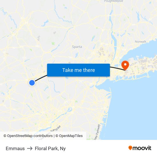 Emmaus to Floral Park, Ny map