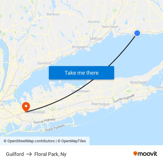 Guilford to Floral Park, Ny map