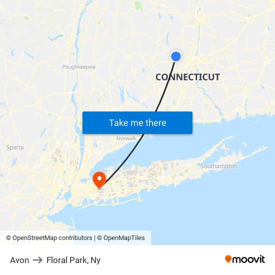 Avon to Floral Park, Ny map