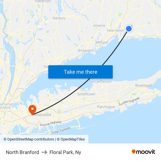 North Branford to Floral Park, Ny map