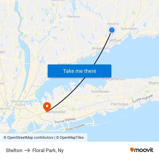 Shelton to Floral Park, Ny map