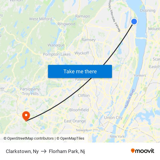 Clarkstown, Ny to Florham Park, Nj map