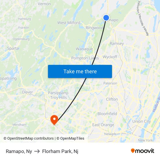 Ramapo, Ny to Florham Park, Nj map