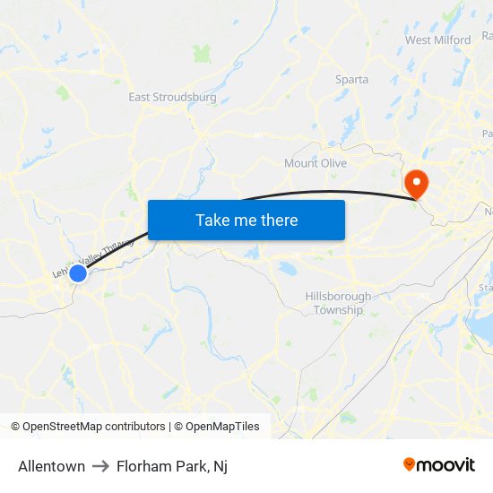 Allentown to Florham Park, Nj map