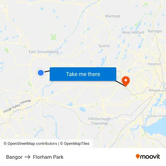 Bangor to Florham Park map