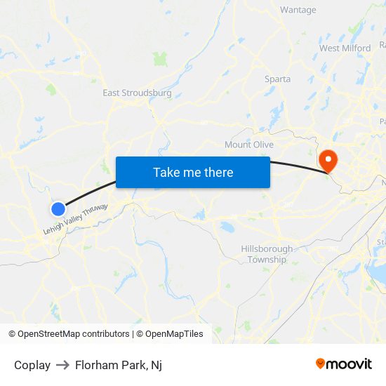 Coplay to Florham Park, Nj map