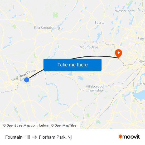 Fountain Hill to Florham Park, Nj map
