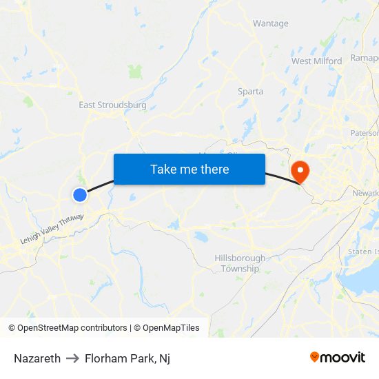 Nazareth to Florham Park, Nj map
