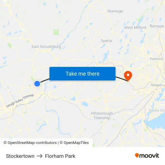 Stockertown to Florham Park map