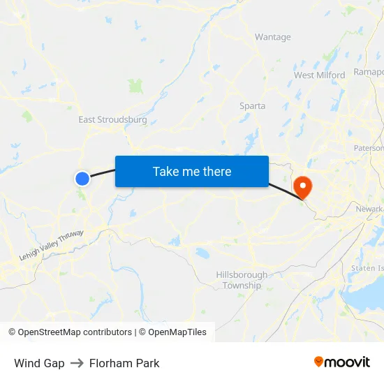 Wind Gap to Florham Park map
