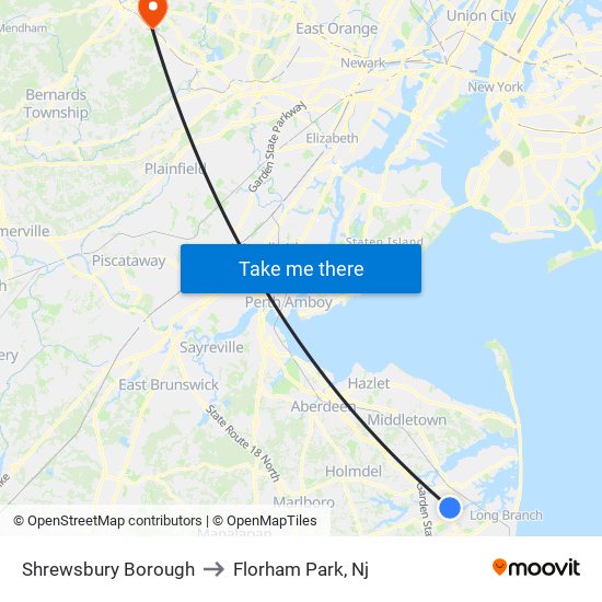 Shrewsbury Borough to Florham Park, Nj map