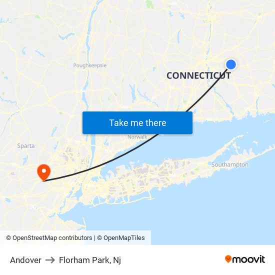 Andover to Florham Park, Nj map