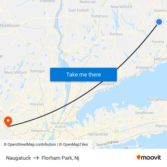 Naugatuck to Florham Park, Nj map