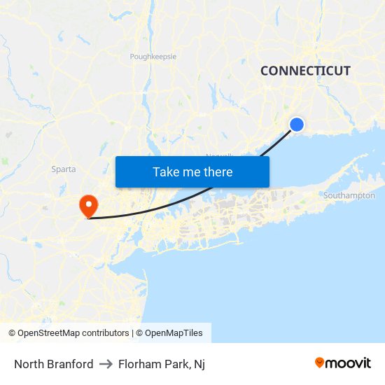 North Branford to Florham Park, Nj map