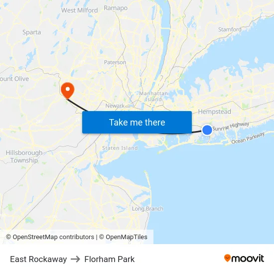 East Rockaway to Florham Park map