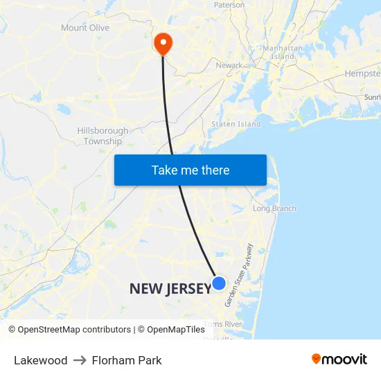 Lakewood to Florham Park map
