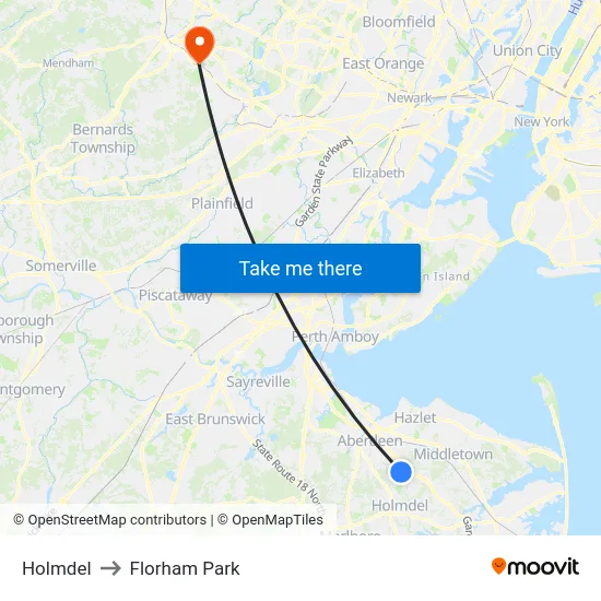Holmdel to Florham Park map